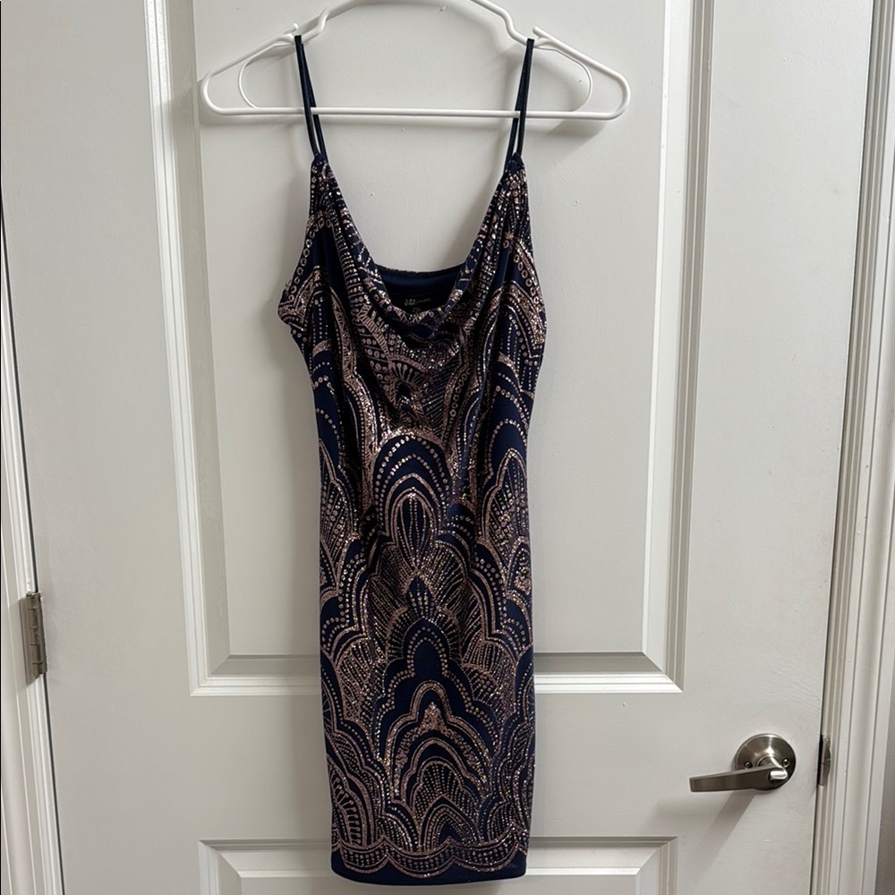 Jump Blue and Purple Slip Dress with Cowl Neck
